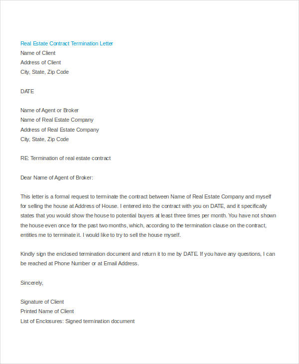 Real Estate Contract Termination Letter