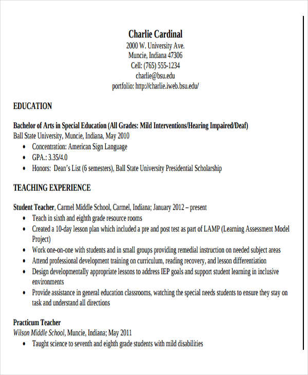 teachers resume templates free download