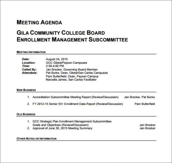 business meeting agenda invitation