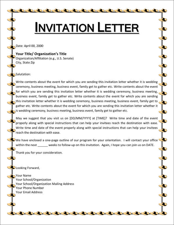 Letter of invitation to parents to invite them concert 