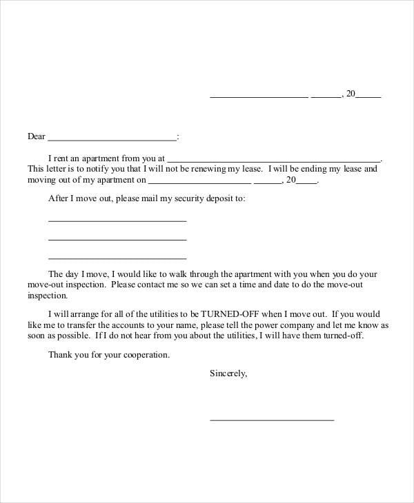 lease termination notice letter