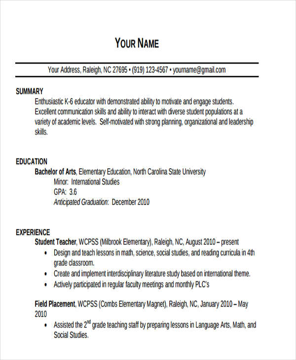 resume format for school teacher free download
