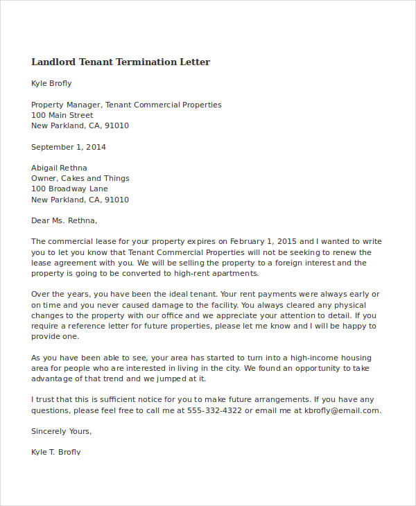 landlord tenant termination letter