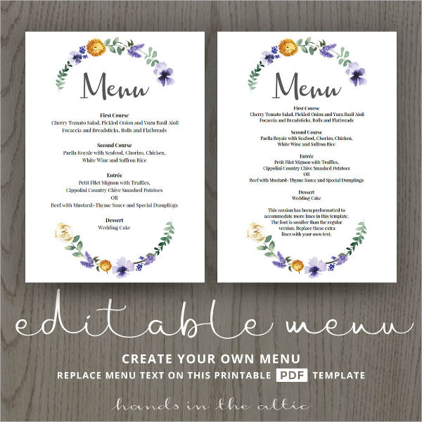 buffet wedding menu card