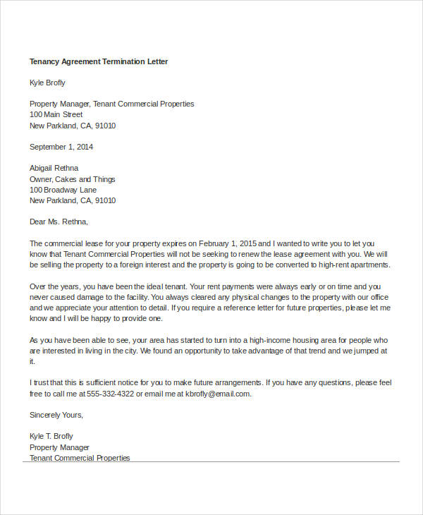 tenancy agreement termination letter