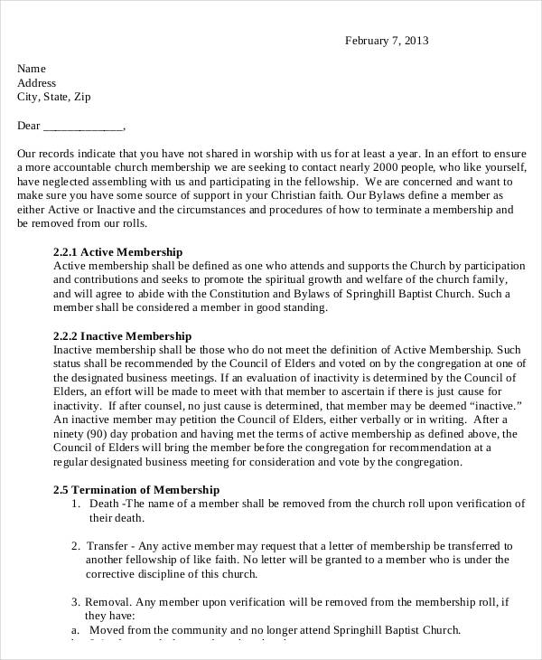 church membership termination letter