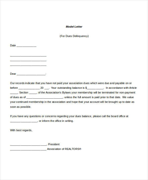 sample membership termination letter