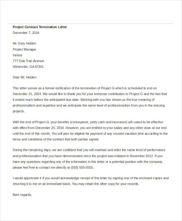 project contract termination letter