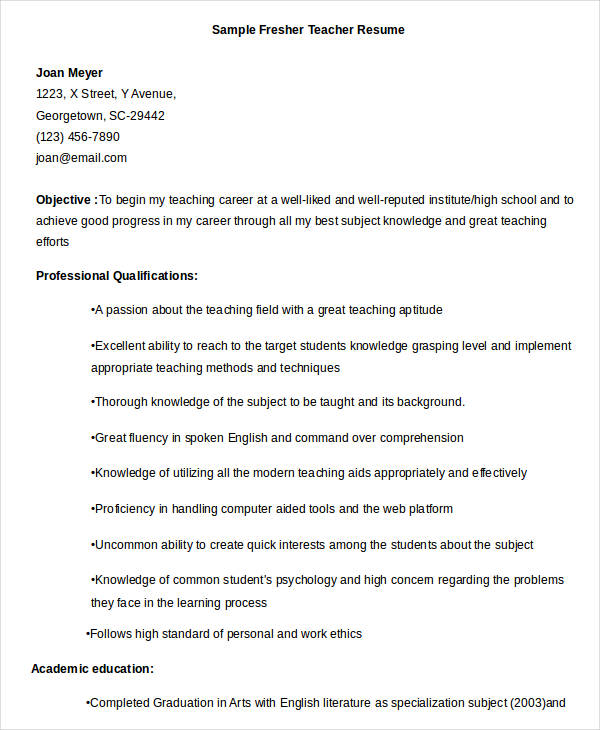 professional teacher resume template