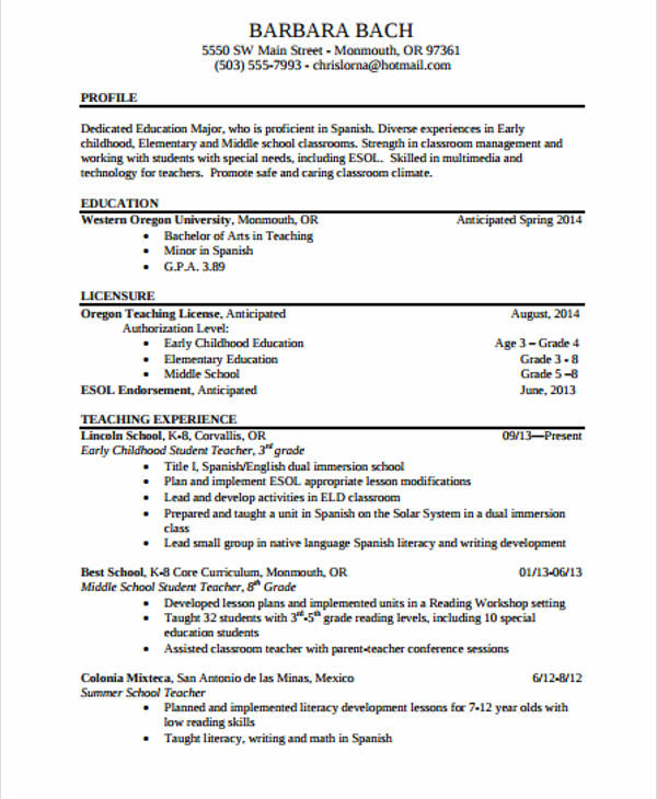 experienced elementary teacher resume