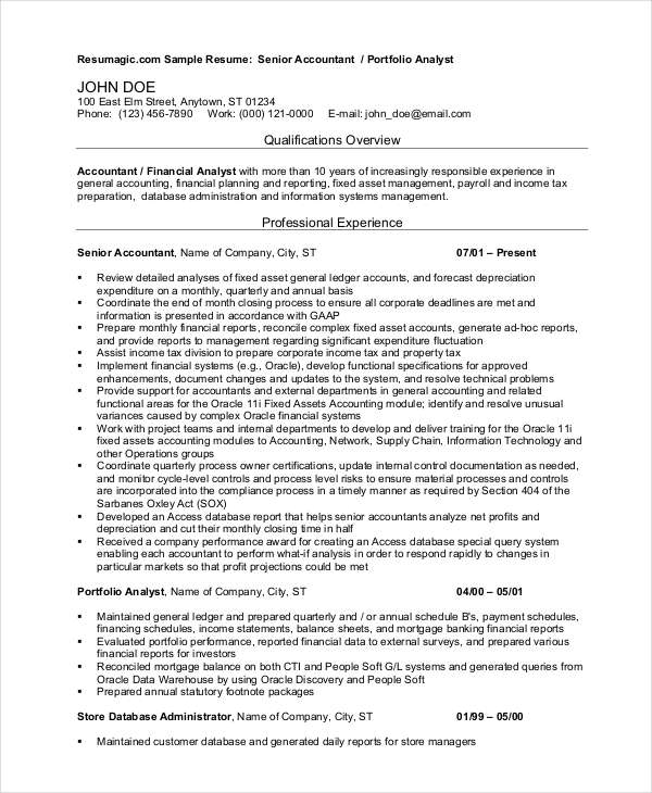 senior tax accountant resume sample