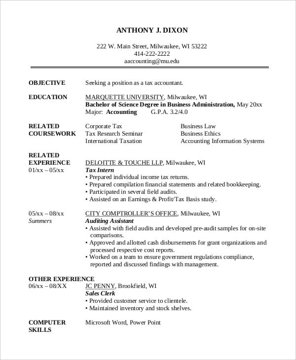 income tax accountant resume