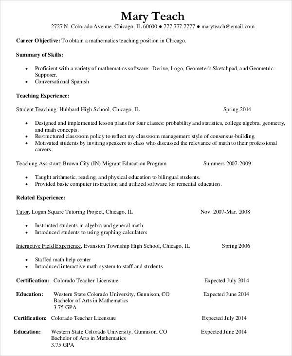 teacher education resume