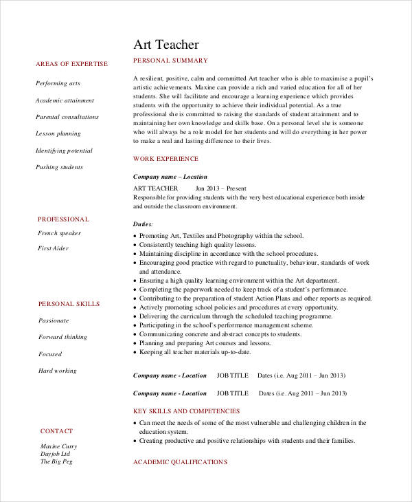 elementary-art-teacher-resume