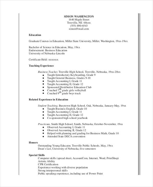 latest resume format for teachers in india