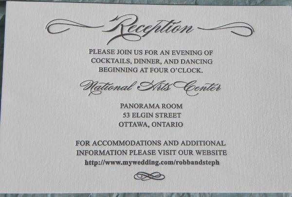 letterpress wedding program reception card