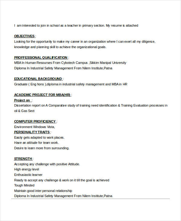 sample resume for teacher fresher download