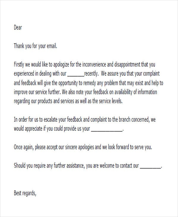 sample complaint response letter