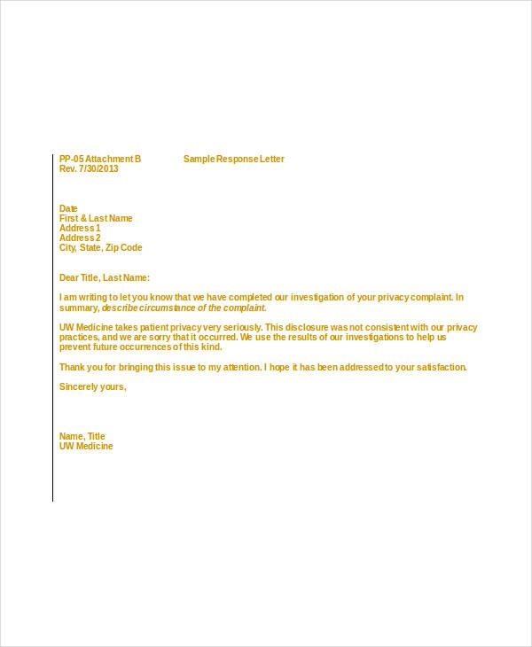 Complaint Letter To Hospital