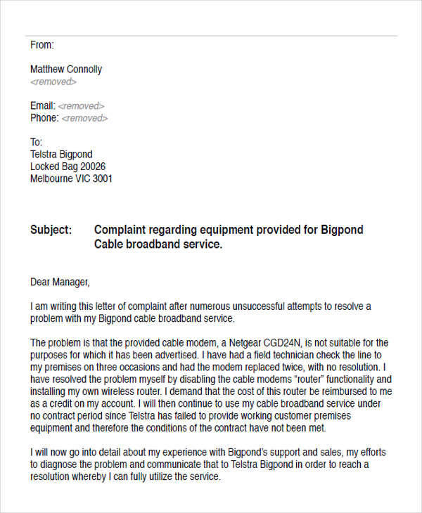 business communication complaint letter