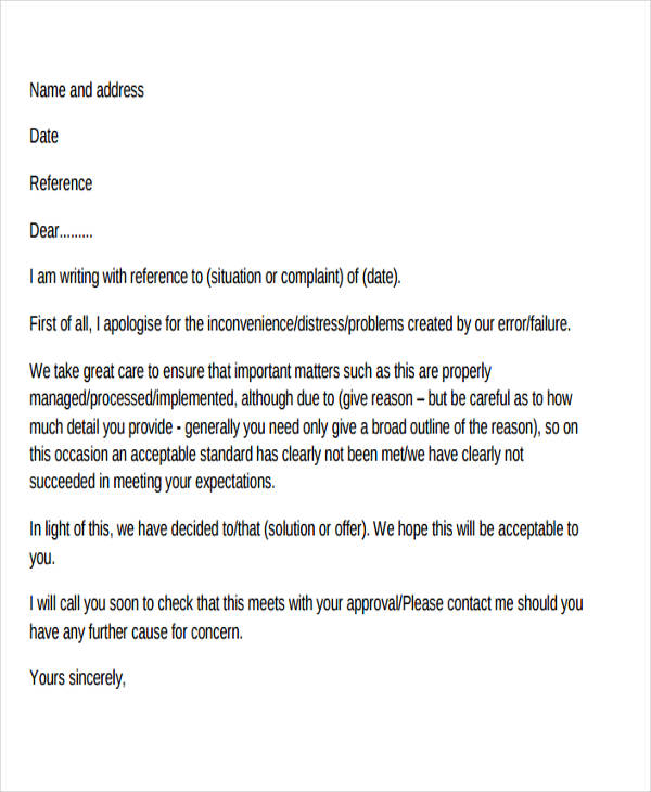 customer complaint response letter format