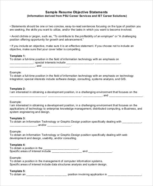 generic resume objective example
