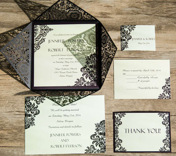 -Diy Damask Wedding Card