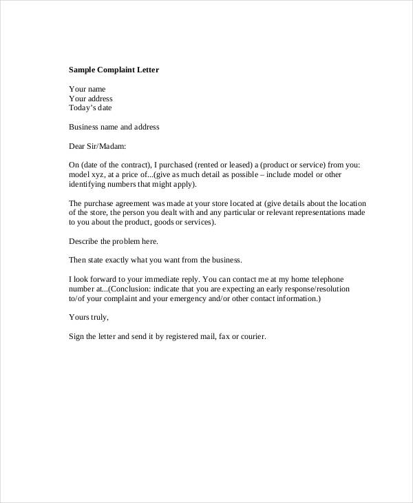 Complaint Letter Sample - 31+ Free Word, PDF Documents Download