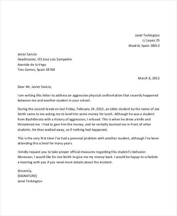 student complaint letter pdf