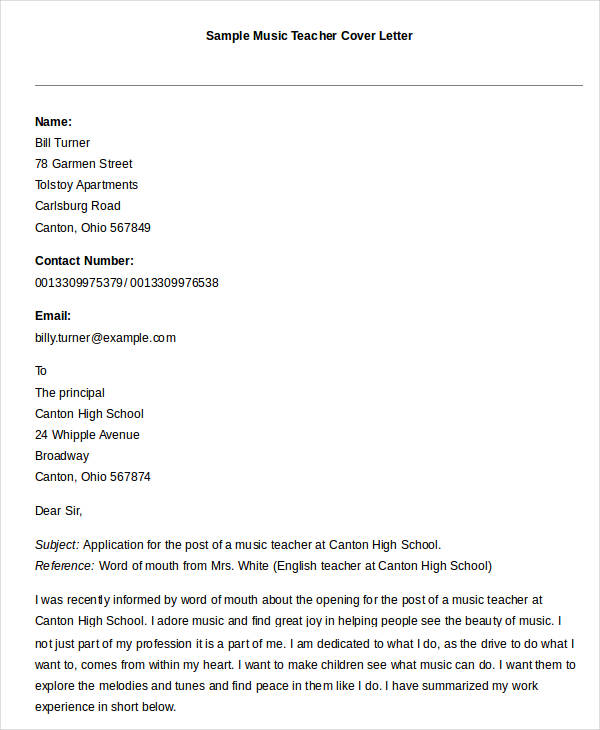 Cover letter resume music teacher