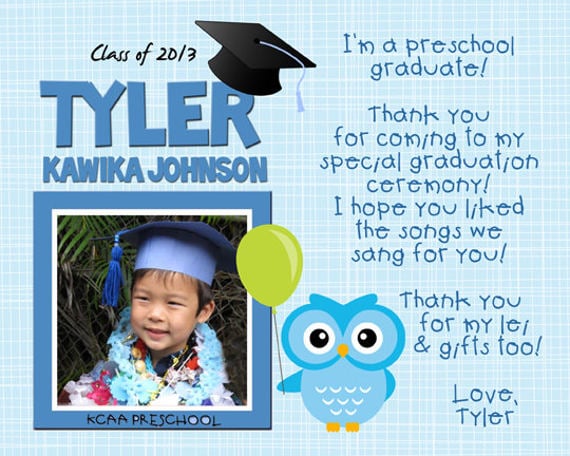 kindergarten graduation thank you card