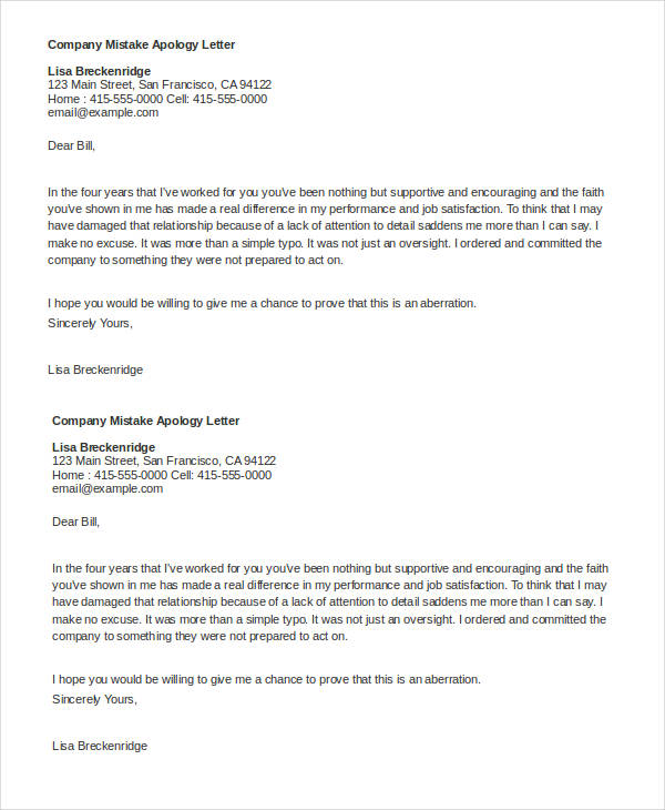 29+ Apology Letter Templates - PDF, DOC | Free & Premium ...