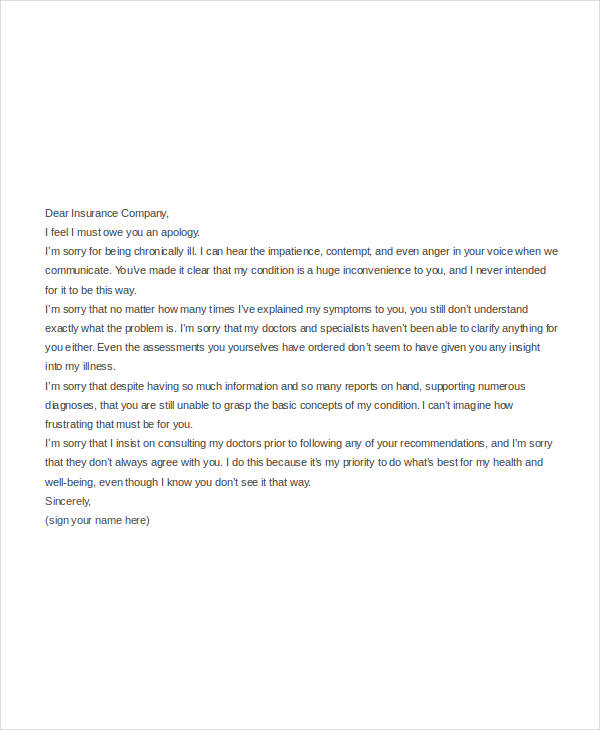 insurance company apology letter