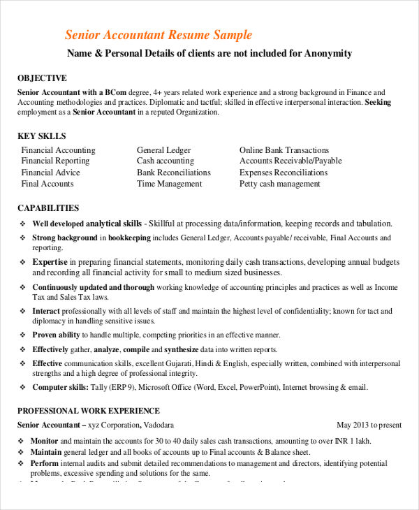 professional senior accountant resume