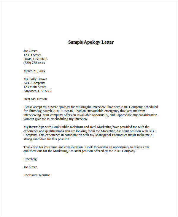 personal business apology letter