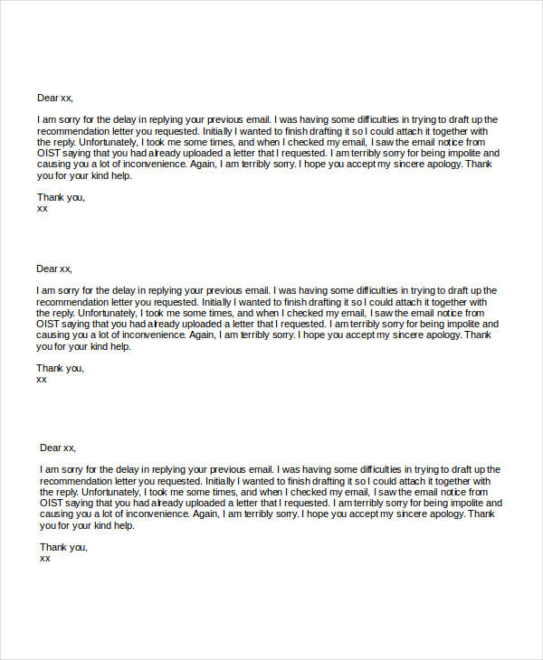 apology email letter to professor