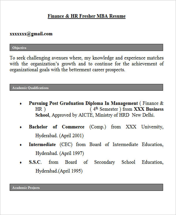 hr fresher resume objective