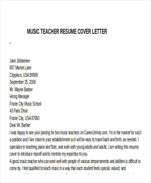 music teacher resume cover letter