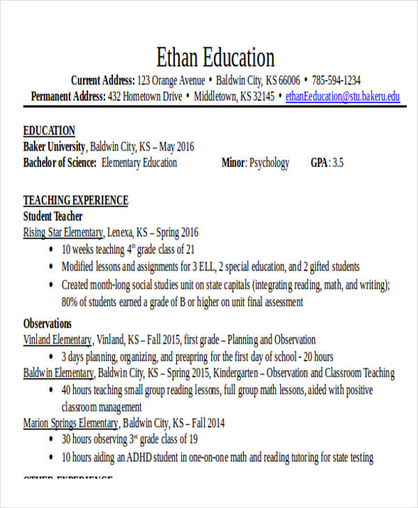 teacher resume templates free