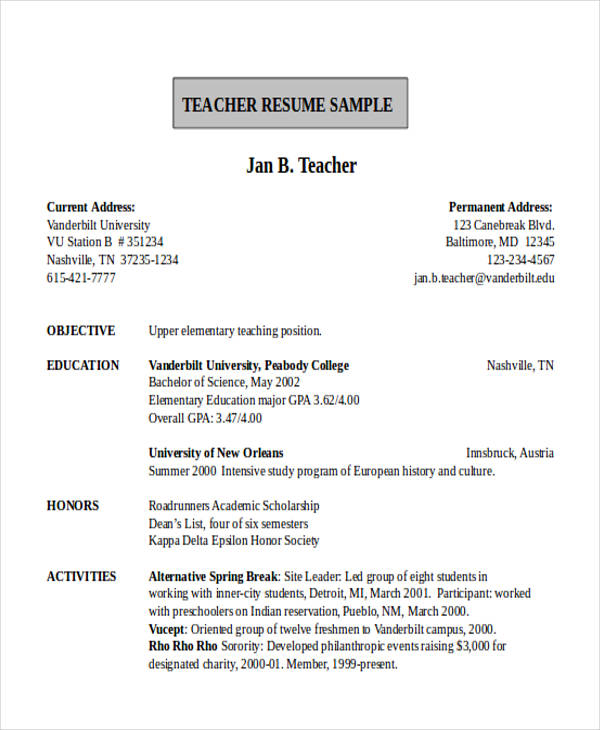 free professional teacher resume templates