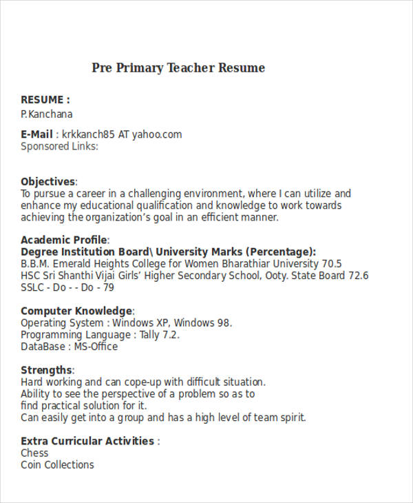 how to make resume for primary teacher