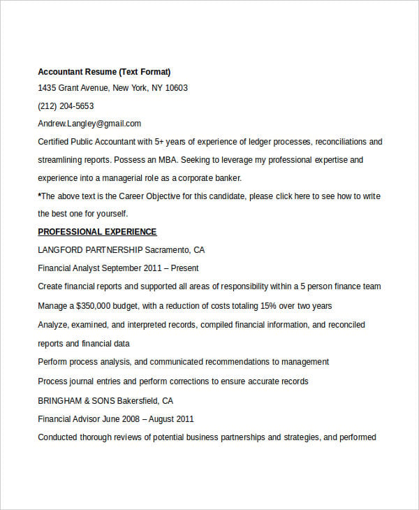 accountant job resume format