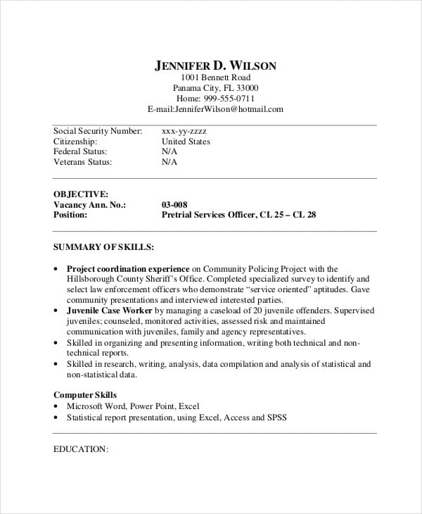 federal government accountant resume