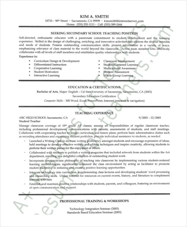 Teacher Resume Sample - 37+ Free Word, Pdf Documents Download