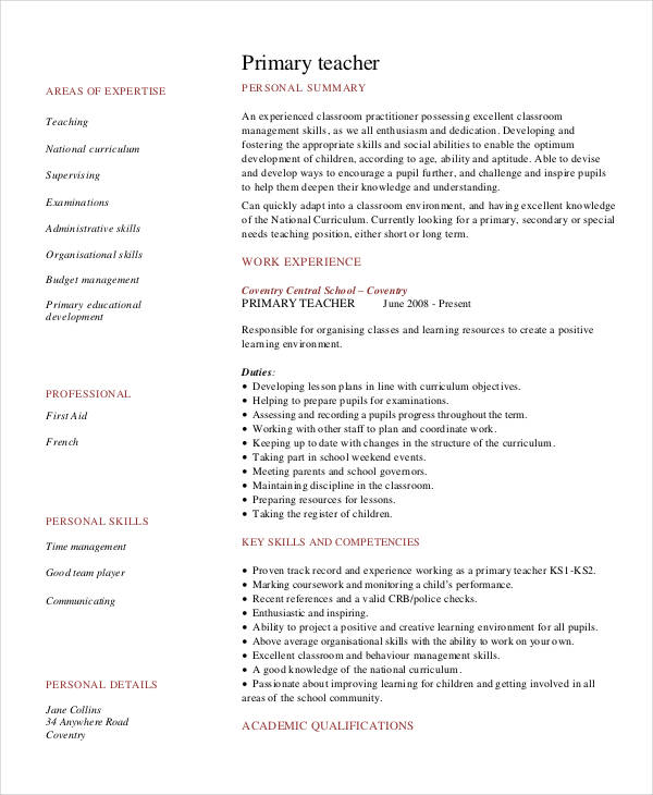 resume format for teachers pdf free download