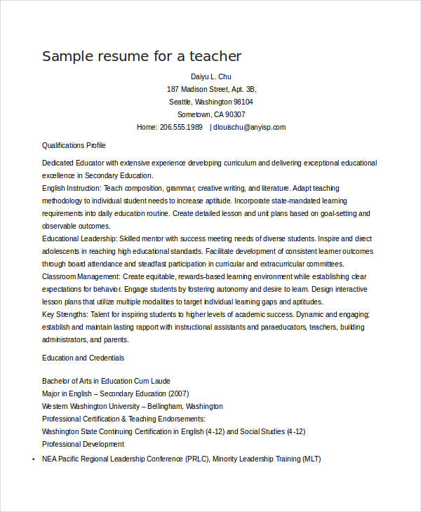 resume-of-teacher-in-word-format