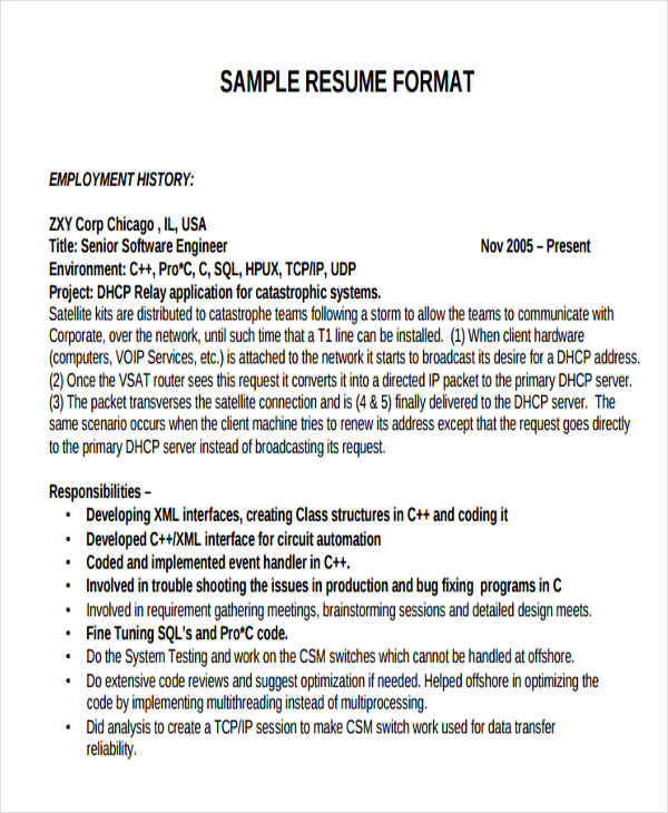 software engineering resume format