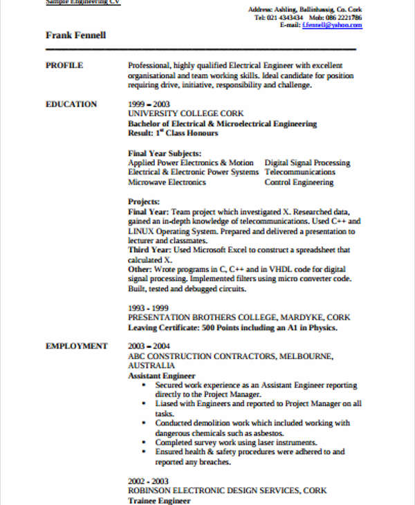 free sample engineering resume2
