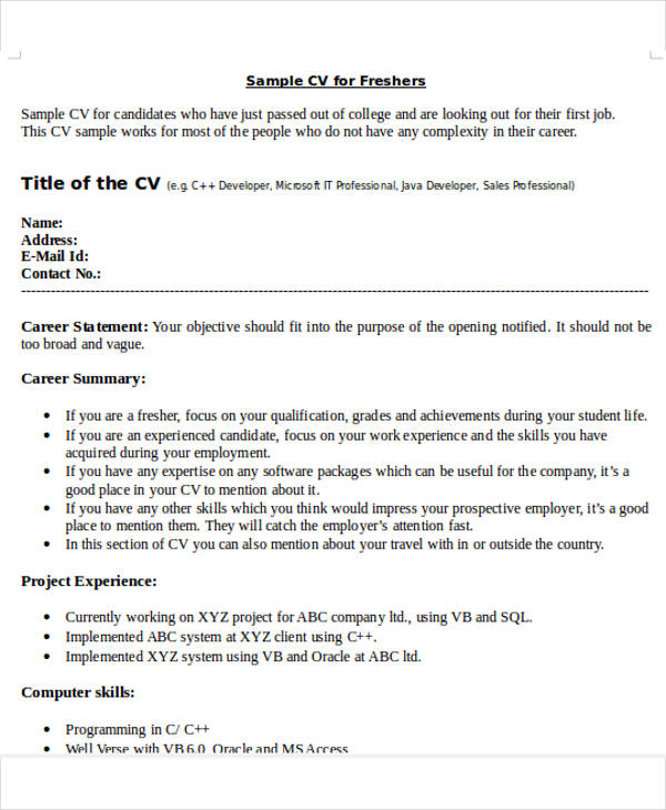 what to write in resume summary for freshers