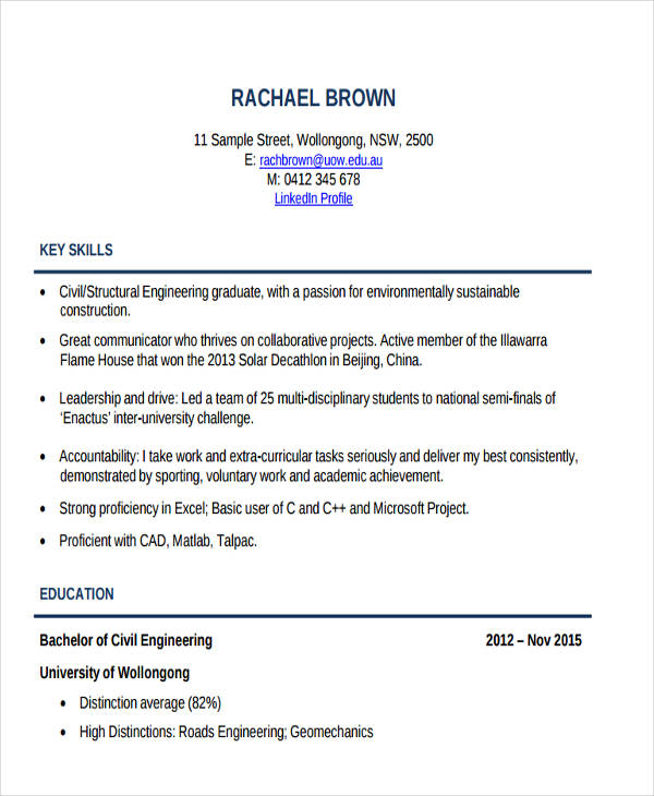 civil engineering student resume